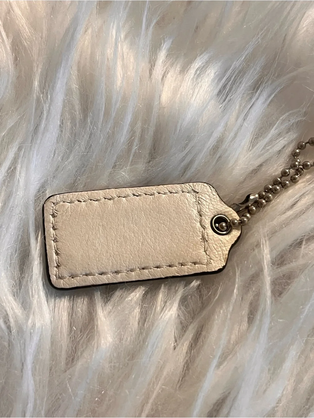 Coach Cream Leather Logo Tag Keychain